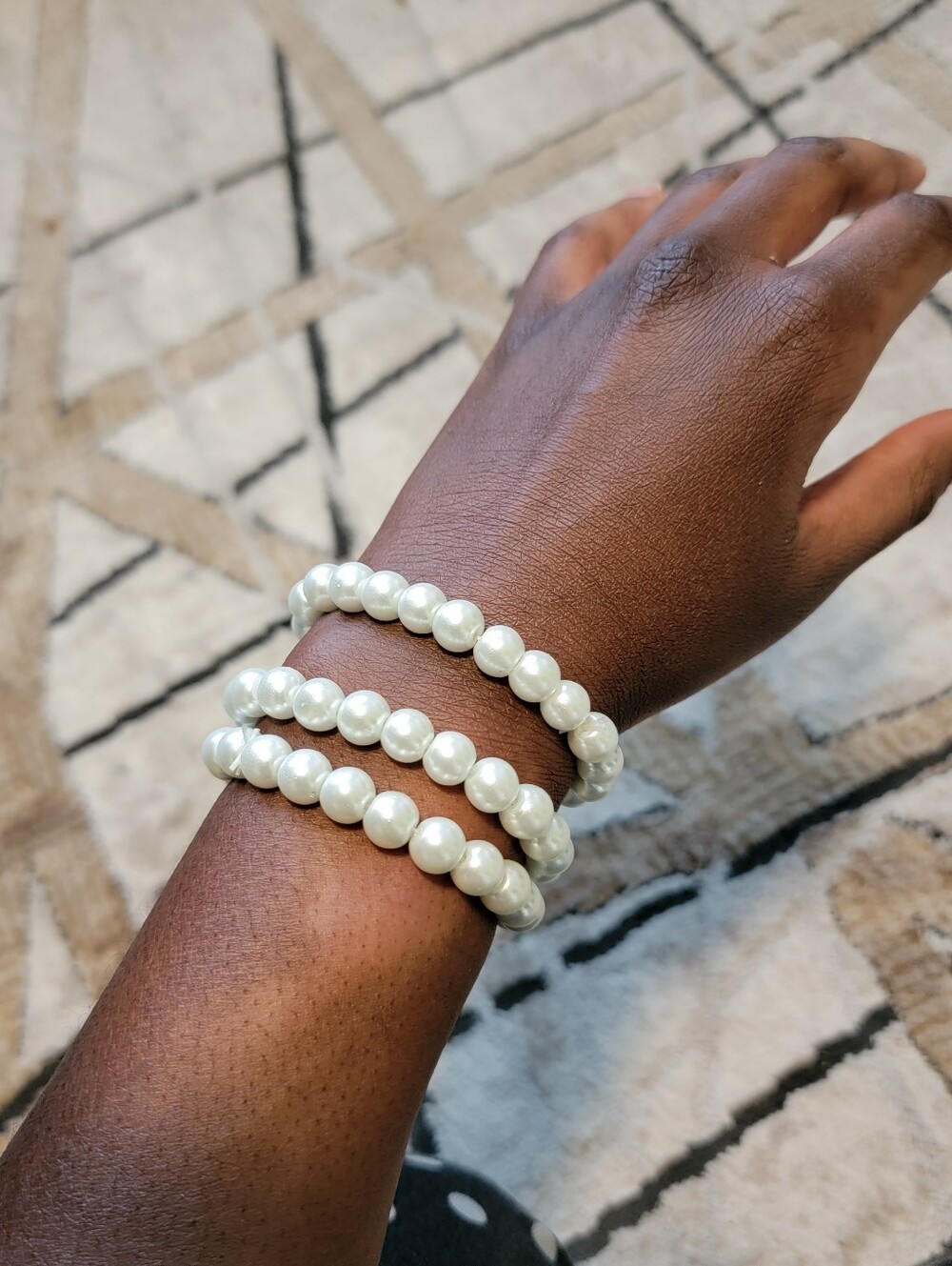 White Pearl Stretch Bracelet Set
